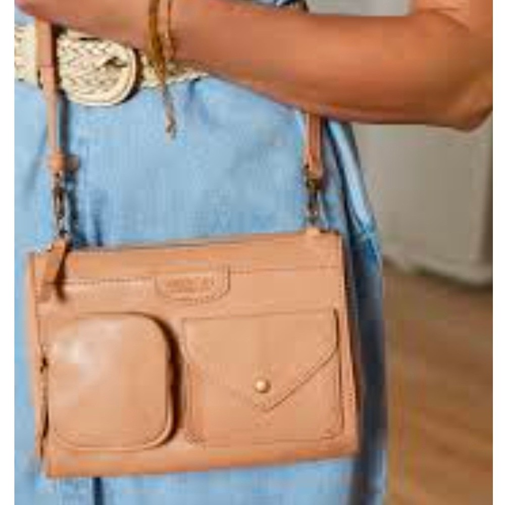 American Leather Co Tan Glove Leather Crossbody Bag Small Utility Pockets - Picture 2 of 11